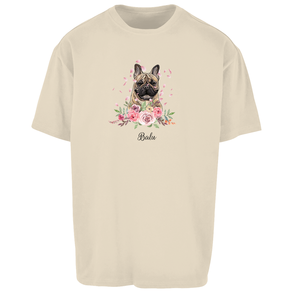 Flower Französische Bulldoge - Oversize T-Shirt Unisex- Dein Wunschtext