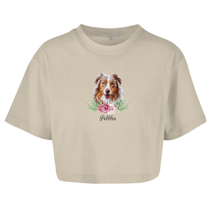 Flower Australian Shepherd - Oversize Crop Top - Dein Wunschtext