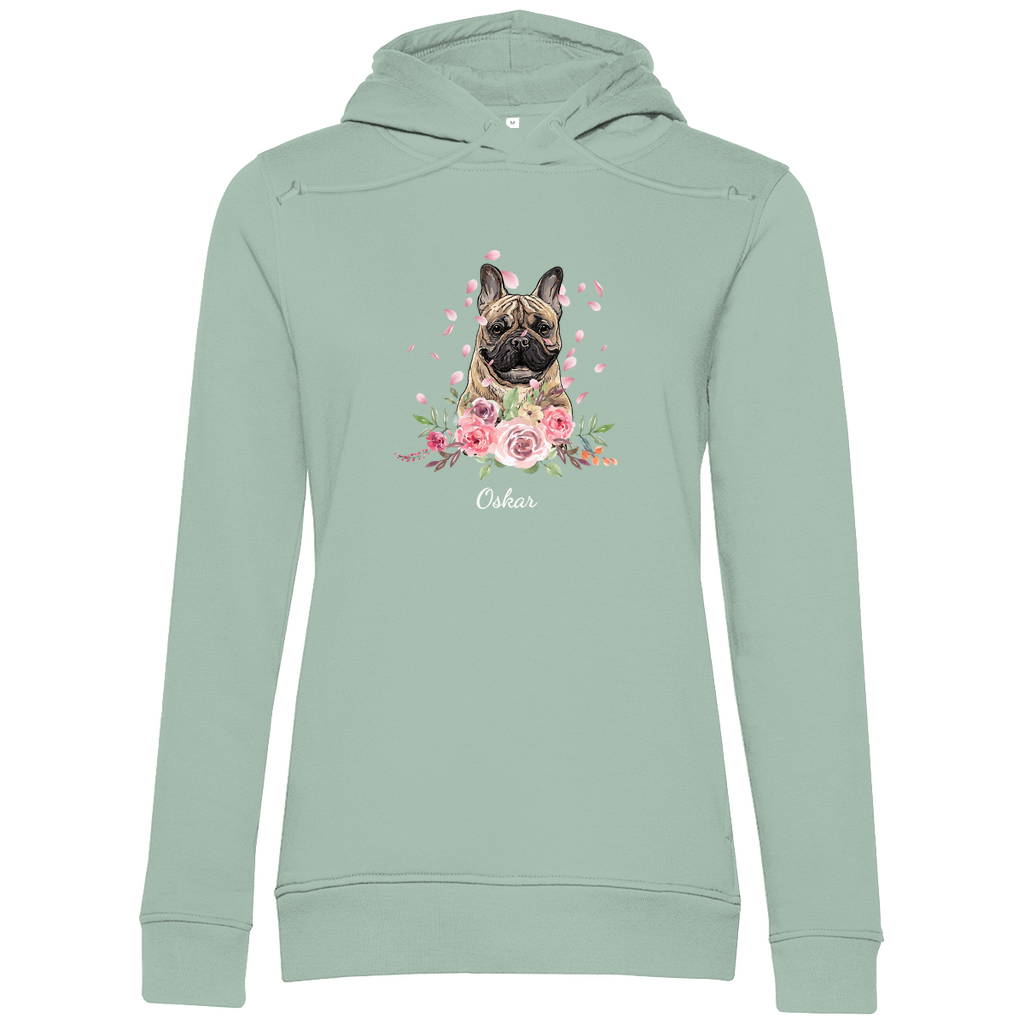 Flower Französische Bulldoge - Bio-Hoodie für Damen-Dein Wunschtext