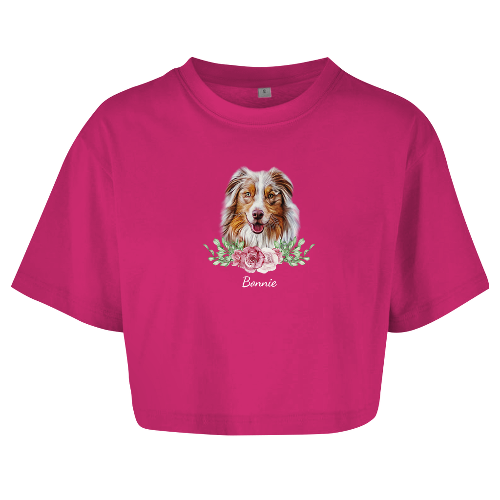 Flower Australian Shepherd - Oversize Crop Top -Dein Wunschtext