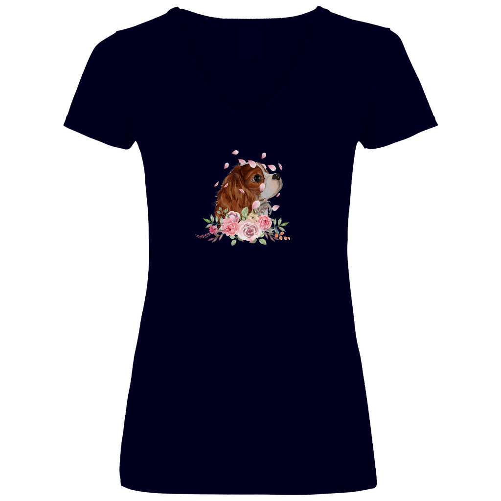 Flower Cavalier King Charles - V-Shirt für Damen