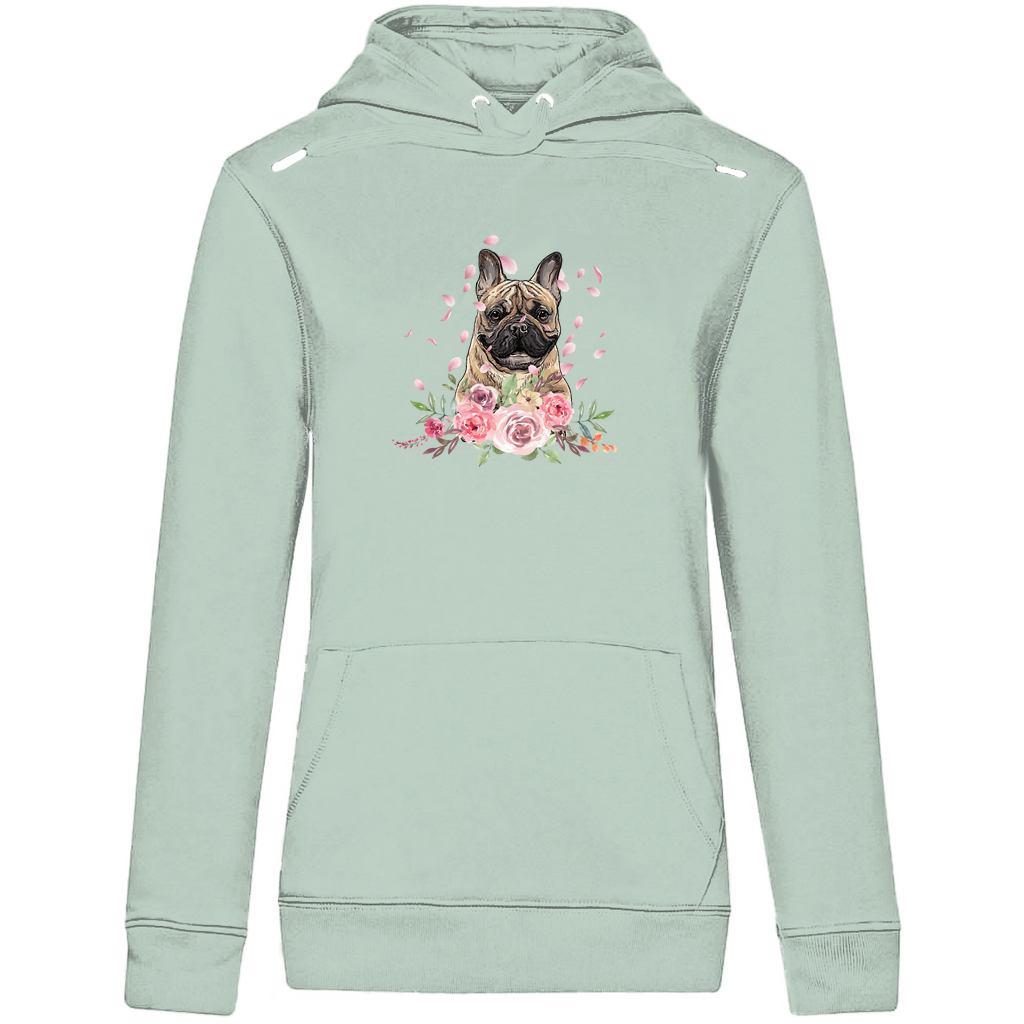 Flower Französische Bulldoge - Bio-Hoodie für Damen