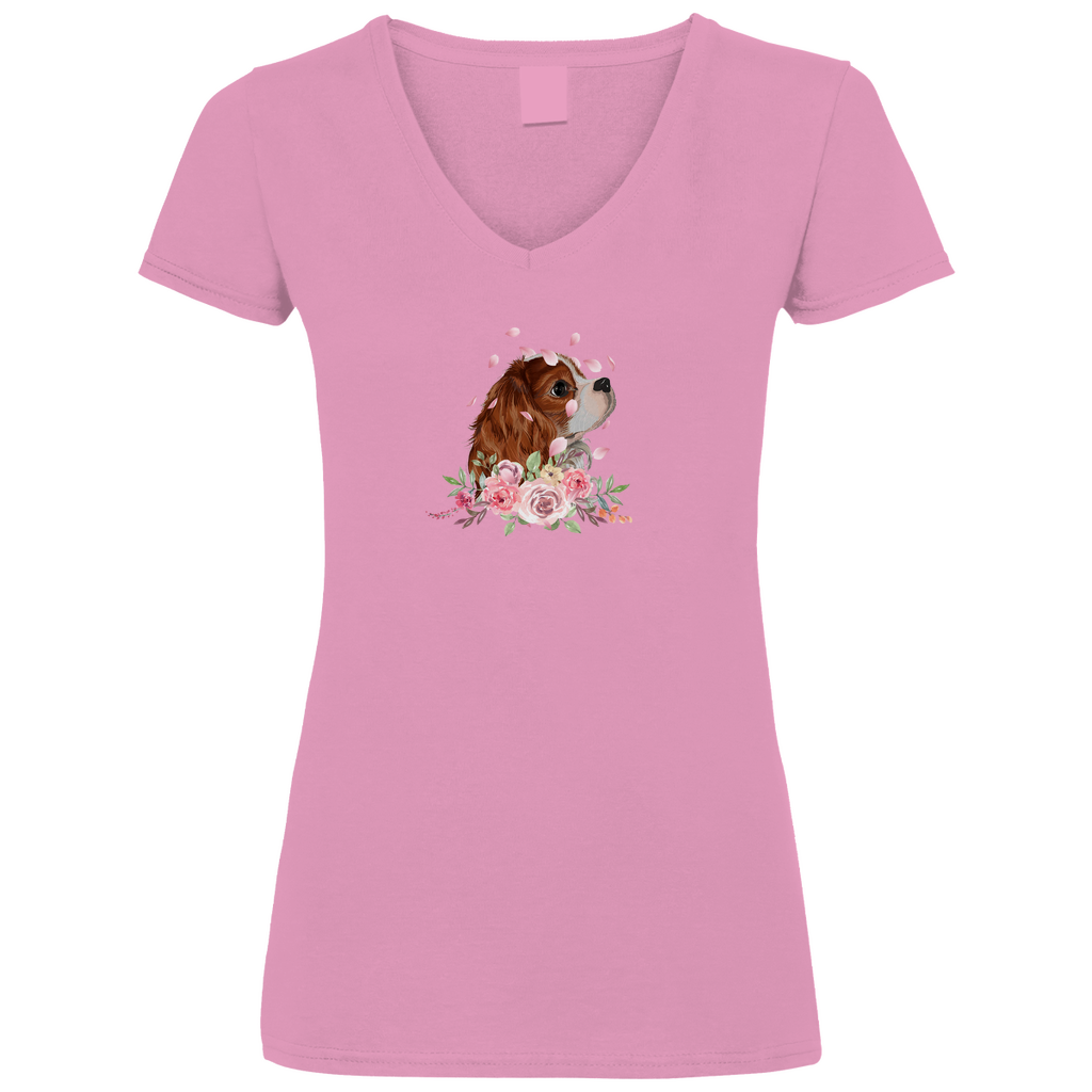 Flower Cavalier King Charles - V-Shirt für Damen